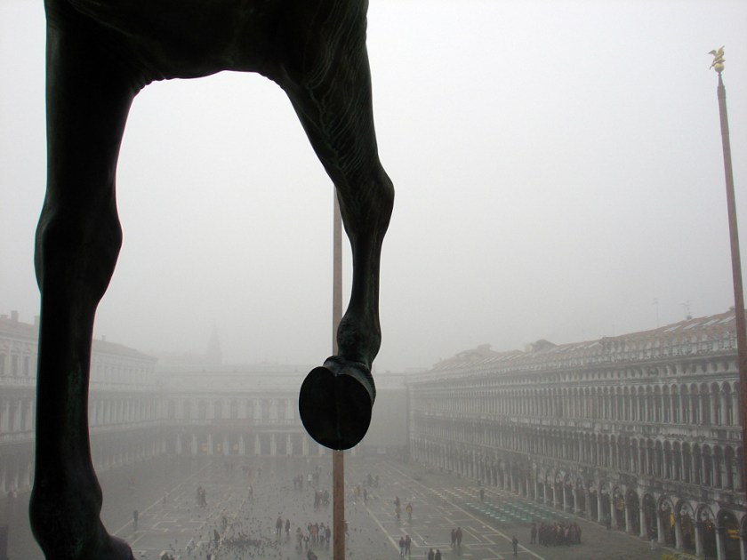 Looking out over St. Mark's Square from behind the hooves of a bronze horse