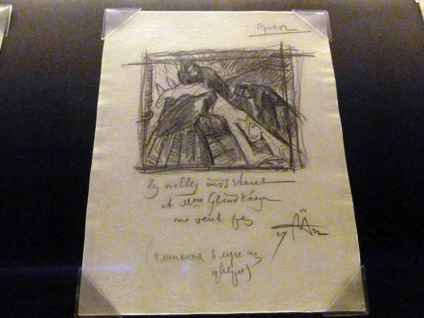 Charcoal drawings and handwriting on storyboard for Alexander Nevsky